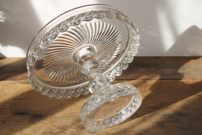 photo of 1890s antique EAPG Flint glass cake stand rum well plate, Spokane pattern  #3