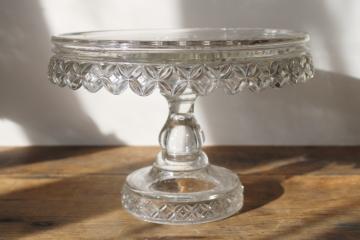 catalog photo of 1890s antique EAPG Flint glass cake stand rum well plate, Spokane pattern 