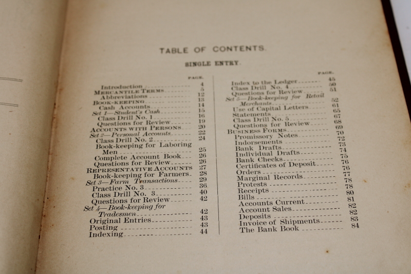 photo of 1890s antique Victorian book Goodyears Bookkeeping, business school ledger examples brown cloth cover #4