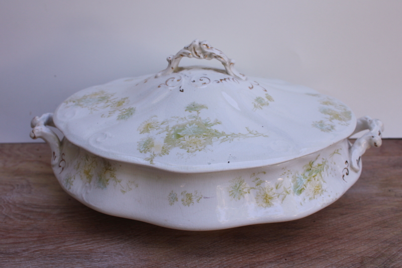 1890s antique WH Grindley England china serving bowl w/ cover, Fleur ...