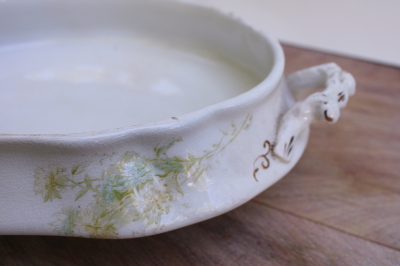 photo of 1890s antique WH Grindley England china serving bowl w/ cover, Fleur dOr flowers & leaves #4