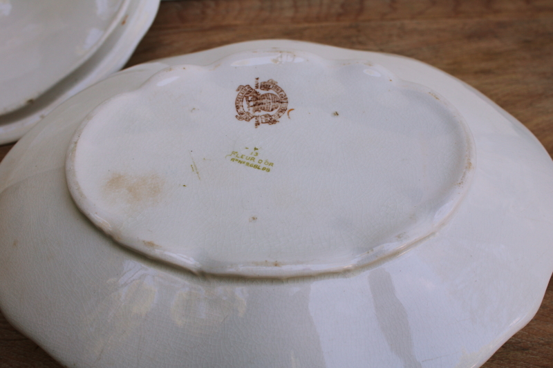 photo of 1890s antique WH Grindley England china serving bowl w/ cover, Fleur dOr flowers & leaves #5