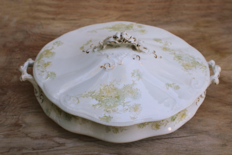 1890s antique WH Grindley England china serving bowl w/ cover, Fleur ...