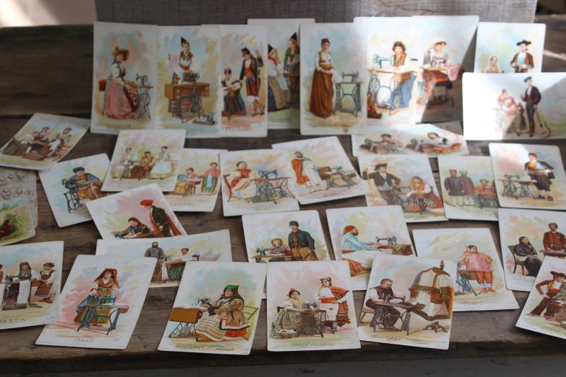 photo of 1890s antique color litho print trade cards Singer sewing machines Costumes of all Nations #1