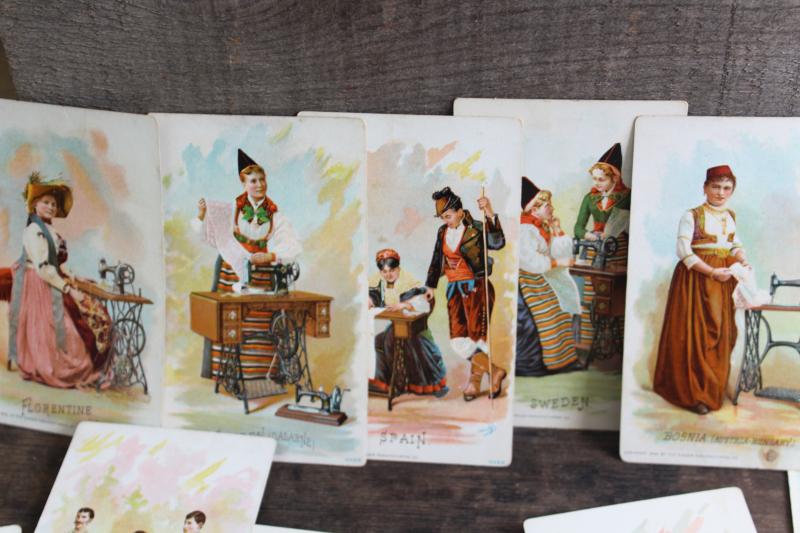 photo of 1890s antique color litho print trade cards Singer sewing machines Costumes of all Nations #2