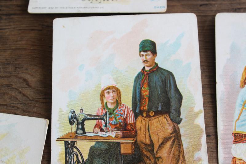 photo of 1890s antique color litho print trade cards Singer sewing machines Costumes of all Nations #3