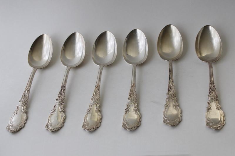 photo of 1890s antique silver plate flatware, Rogers & Hamilton Aldine pattern, large Victorian soup spoons #1