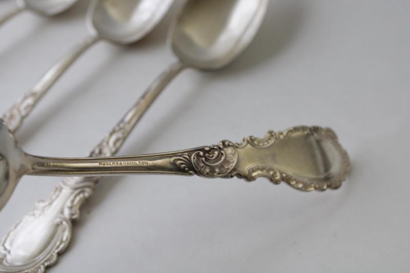 photo of 1890s antique silver plate flatware, Rogers & Hamilton Aldine pattern, large Victorian soup spoons #3