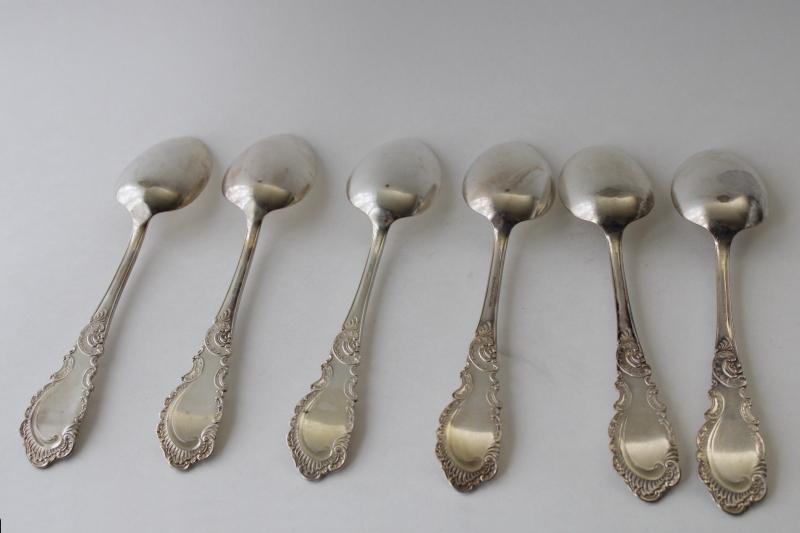 photo of 1890s antique silver plate flatware, Rogers & Hamilton Aldine pattern, large Victorian soup spoons #4