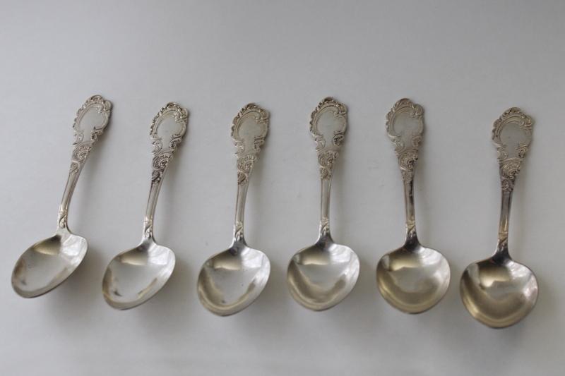 photo of 1890s antique silver plate flatware, Rogers & Hamilton Aldine pattern, large Victorian soup spoons #6