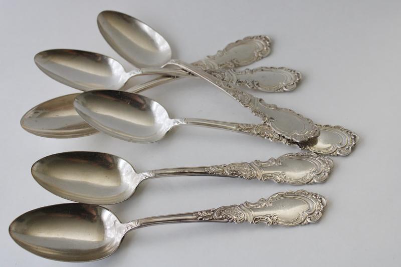 photo of 1890s antique silver plate flatware, Rogers & Hamilton Aldine pattern, large Victorian soup spoons #8