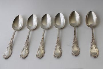 catalog photo of 1890s antique silver plate flatware, Rogers & Hamilton Aldine pattern, large Victorian soup spoons