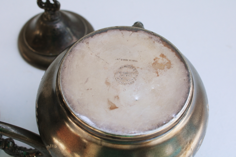 photo of 1890s antique silver plated cream pitcher & sugar bowl w/ ornate bright cut engraving #4