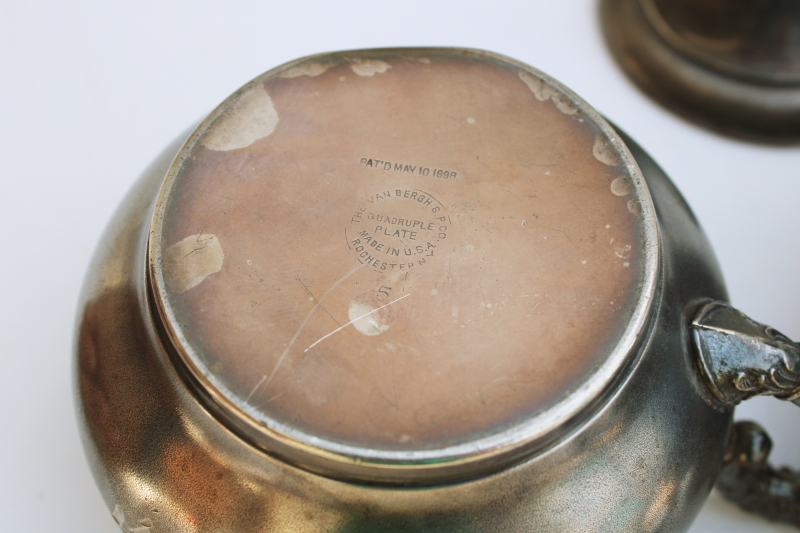 photo of 1890s antique silver plated cream pitcher & sugar bowl w/ ornate bright cut engraving #5