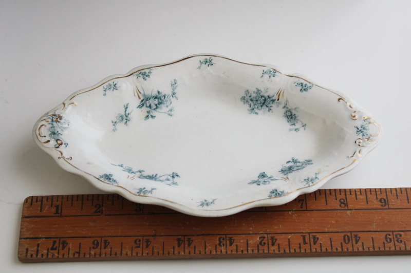 photo of 1890s antique teal blue transferware china, Grindley Teresa pattern floral small oval dish #2