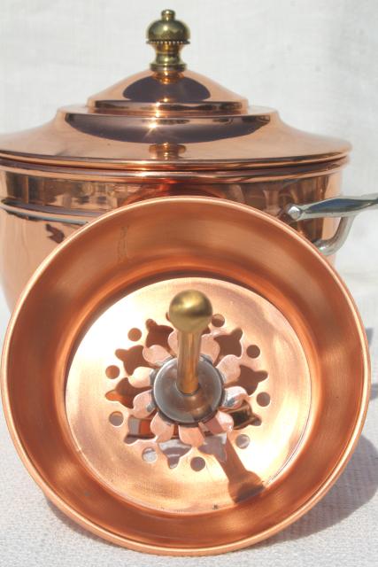photo of 1890s vintage Manning Bowman copper coffee pot basket for samovar, antique percolator #3