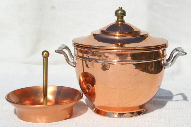photo of 1890s vintage Manning Bowman copper coffee pot basket for samovar, antique percolator #7