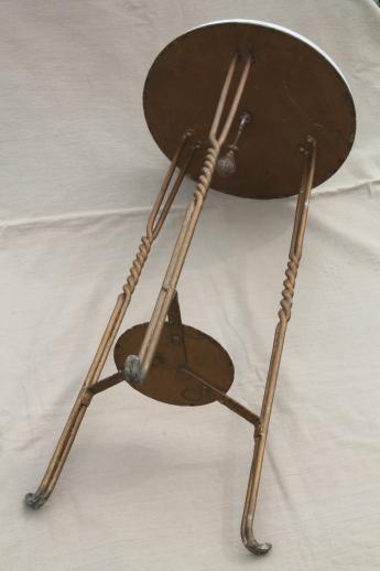 photo of 1890s vintage tall plant stand table w/ marble top, antique wrought iron fern stand #5