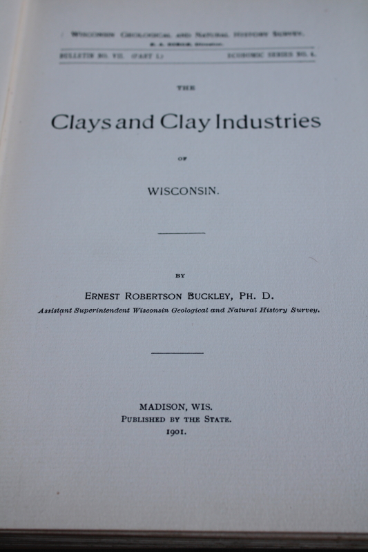photo of 1896 Building & Ornamental Stones, 1901 Clays & Clay Industries of Wisconsin, antique books Wisconsin regional products  #11