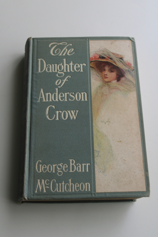 photo of 1907 antique book flowered hat girl art illustration & aqua blue cover, Daughter of Anderson Crow  #1