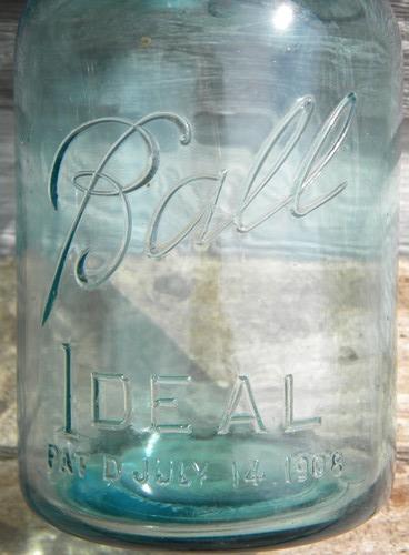 photo of 1908 Ball Ideal 1 qt storage jars or canisters blue glass w/lightening lids #2