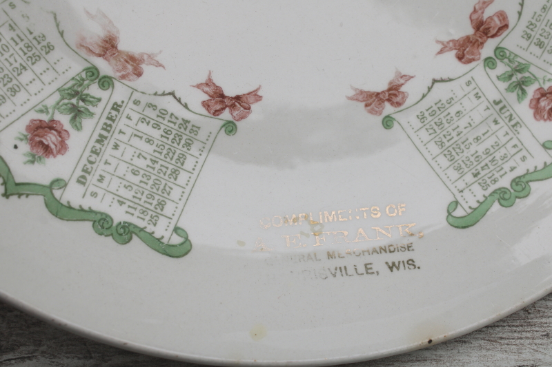 photo of 1910 calendar antique china plate, Harrisville Wisconsin tiny village in Marquette county  #4