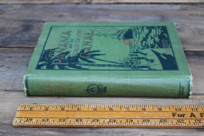 photo of 1915 antique book photos & story of the Panama Canal, embossed gold & green cloth cover #2