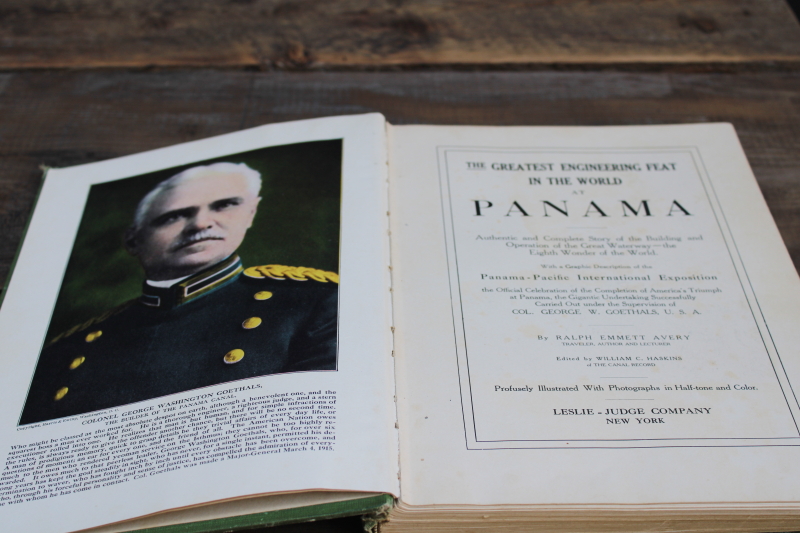 photo of 1915 antique book photos & story of the Panama Canal, embossed gold & green cloth cover #3