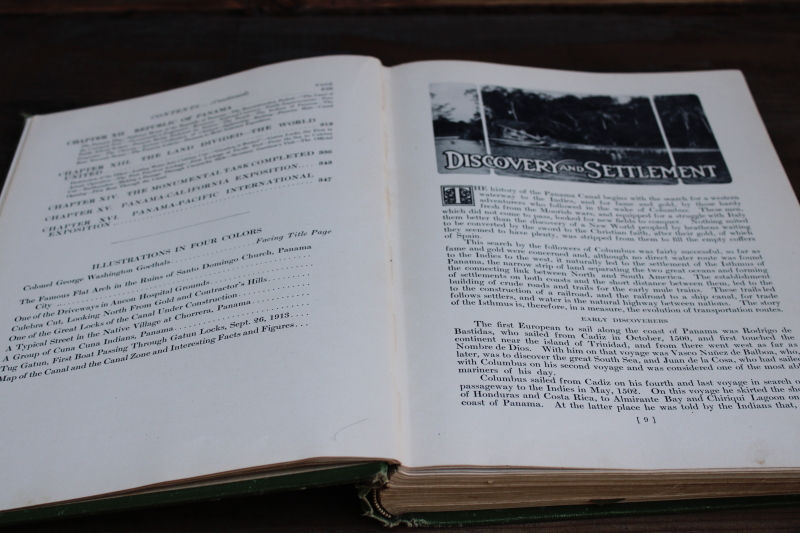 photo of 1915 antique book photos & story of the Panama Canal, embossed gold & green cloth cover #5