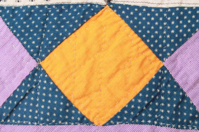 photo of 1920-30s vintage hand-stitched quilt, basket pattern antique cotton fabric #12