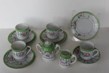 catalog photo of 1920s 1930s vintage Japan hand painted china garden party tea set, roses & jadite green