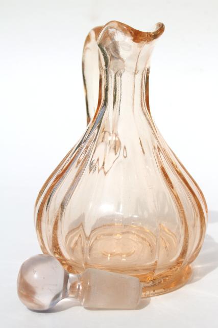 photo of 1920s 1930s vintage rose pink & amber yellow depression glass cruet bottles #11