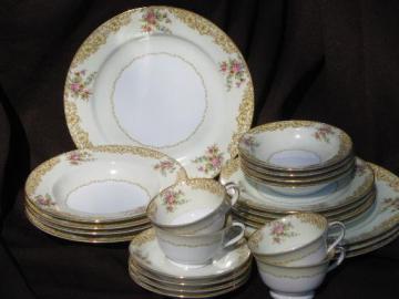 catalog photo of 1920s 30s vintage Noritake Ashford hand-painted china dishes set for 4