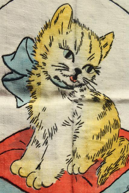 photo of 1920s 30s vintage Vogart tinted embroidery, embroidered kitten on shaded linen  #3