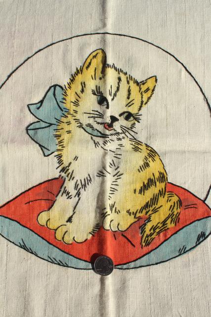 photo of 1920s 30s vintage Vogart tinted embroidery, embroidered kitten on shaded linen  #4