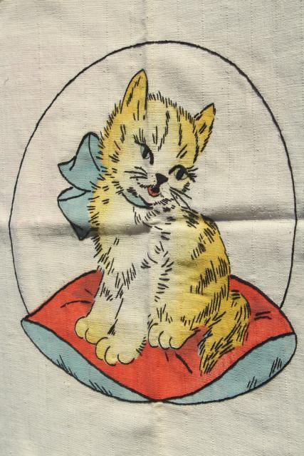 photo of 1920s 30s vintage Vogart tinted embroidery, embroidered kitten on shaded linen  #7