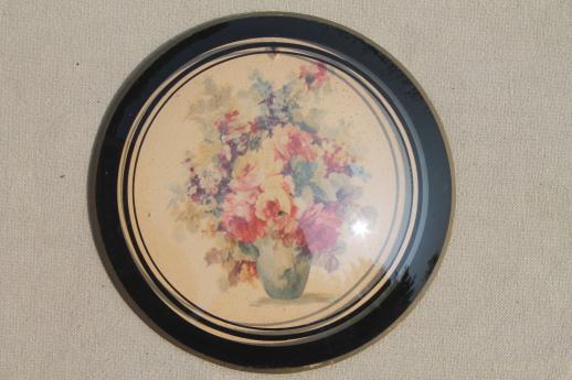 photo of 1920s 30s vintage convex bubble glass pictures w/ pair of antique floral prints #6