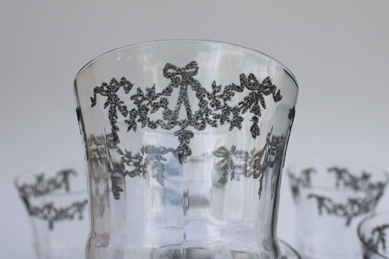 photo of 1920s 30s vintage drinking glasses, footed tumblers art deco black and clear w/ swags #2
