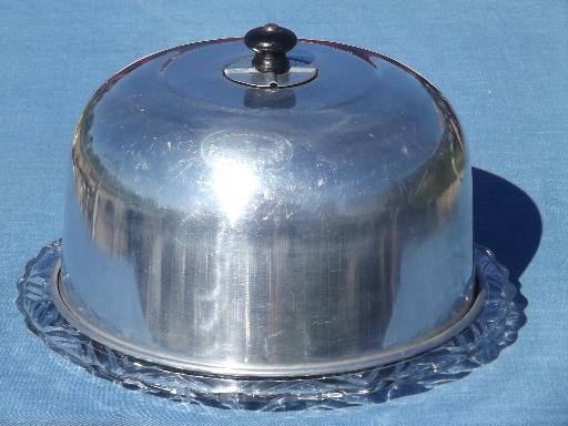 photo of 1920s 30s vintage glass cake plate w/ Connolly metal dome cake cover #1