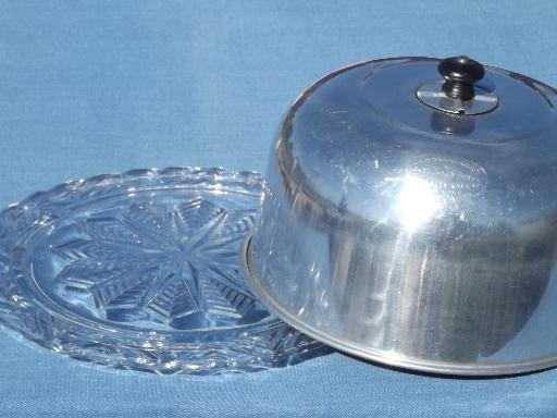 photo of 1920s 30s vintage glass cake plate w/ Connolly metal dome cake cover #2