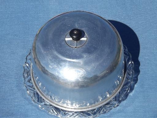 photo of 1920s 30s vintage glass cake plate w/ Connolly metal dome cake cover #6