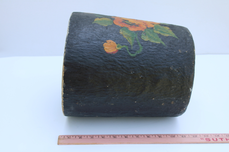 photo of 1920s 30s vintage papier mache wastebasket, Harvey Ware pressed paper trash can w/ hand painted poppies  #8