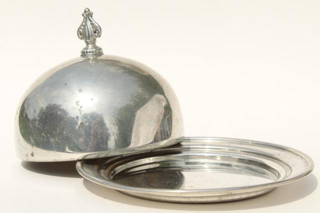 photo of 1920s 30s vintage pewter butter dish, antique table silver, dome cover plate #2