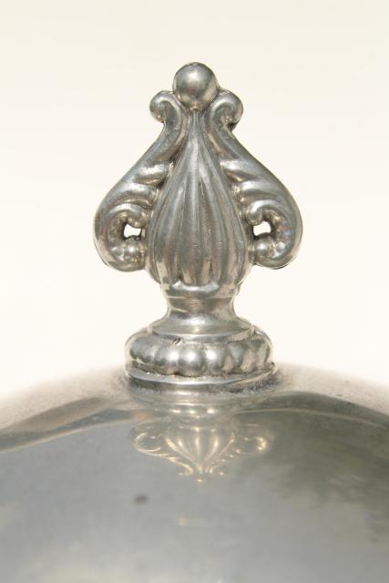 photo of 1920s 30s vintage pewter butter dish, antique table silver, dome cover plate #5