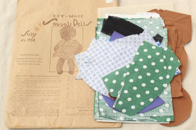 photo of 1920s 30s vintage rag doll kit to make black baby w/ pre-cut fabric for doll & dress #1