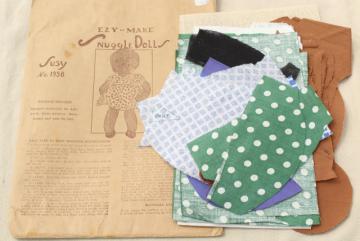 catalog photo of 1920s 30s vintage rag doll kit to make black baby w/ pre-cut fabric for doll & dress