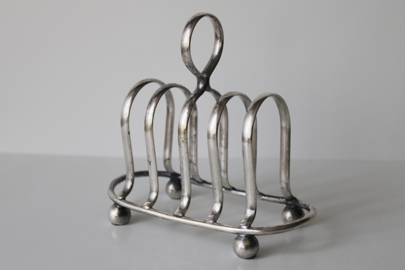 photo of 1920s 30s vintage silver plated toast rack or letter holder, small stand w/ handle  #1