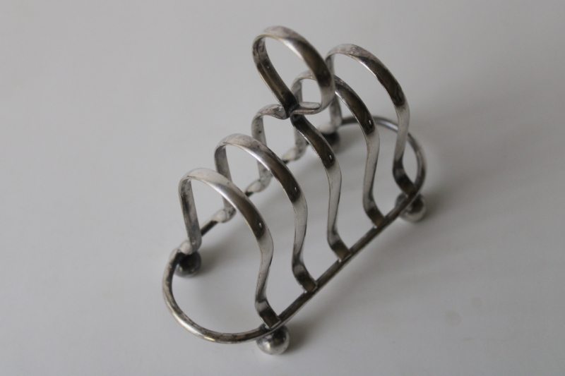 photo of 1920s 30s vintage silver plated toast rack or letter holder, small stand w/ handle  #2