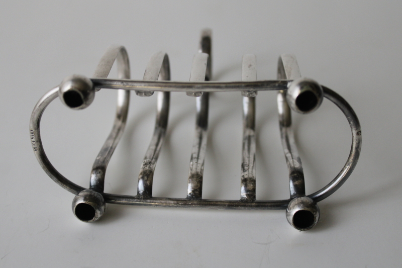 photo of 1920s 30s vintage silver plated toast rack or letter holder, small stand w/ handle  #3