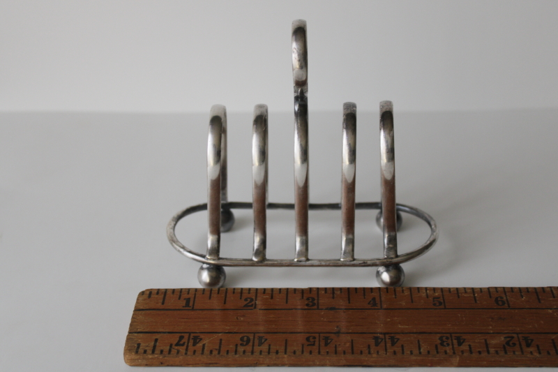 photo of 1920s 30s vintage silver plated toast rack or letter holder, small stand w/ handle  #4